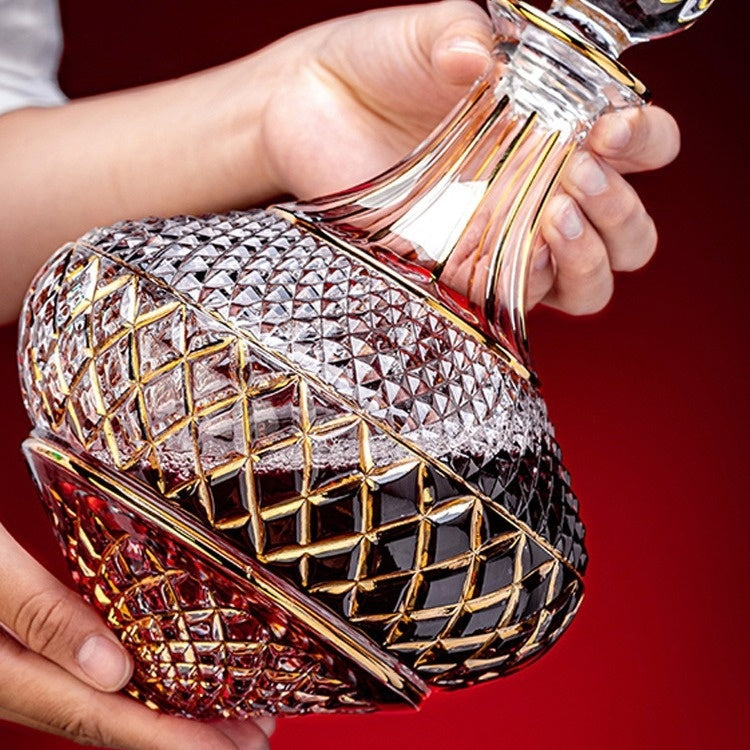 Good-Looking Light Luxury Gold Crystal Household Rotating Gyro Wine Decanter Wine Aerator Mirror Jug Gift Bar Decoration