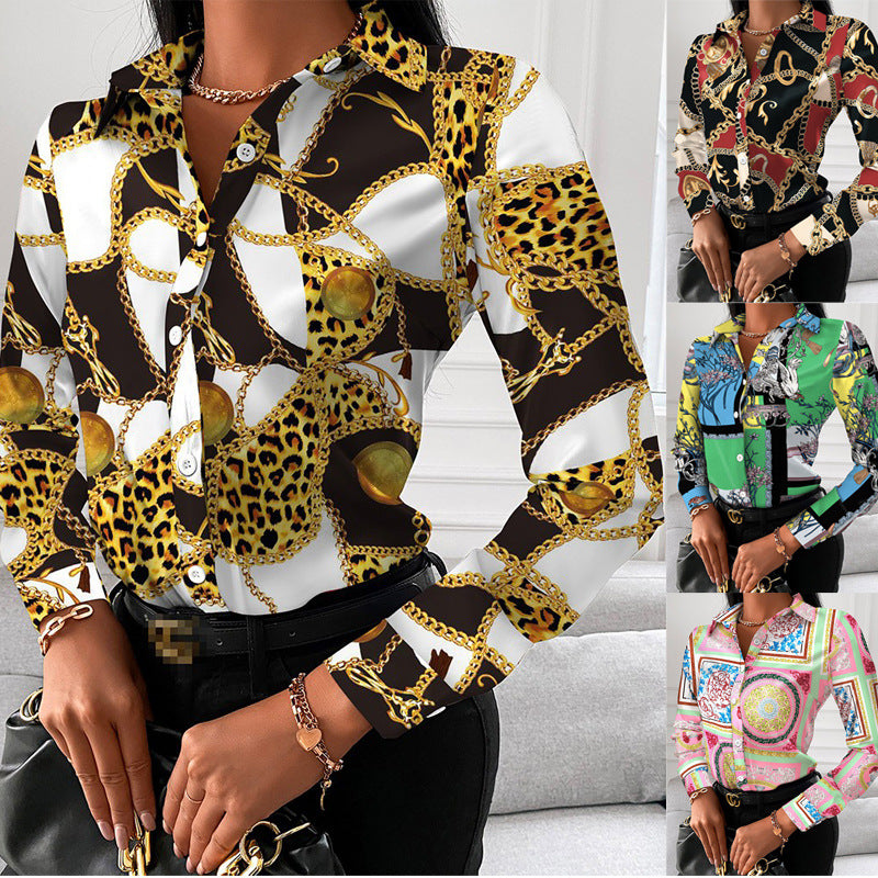 Autumn Shirt Long-Sleeved Printed Lapel Shirt