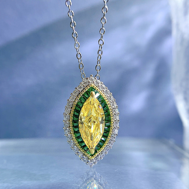 New 925 Silver Necklace 613 Yellow Diamond Horse Eye Pendant For Women