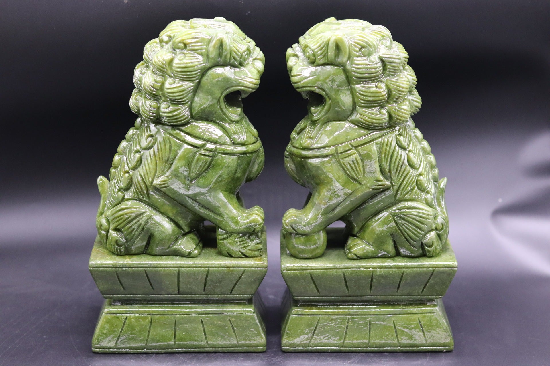 A Pair of Sapphire Green Auspicious Chinese Lions for Home
