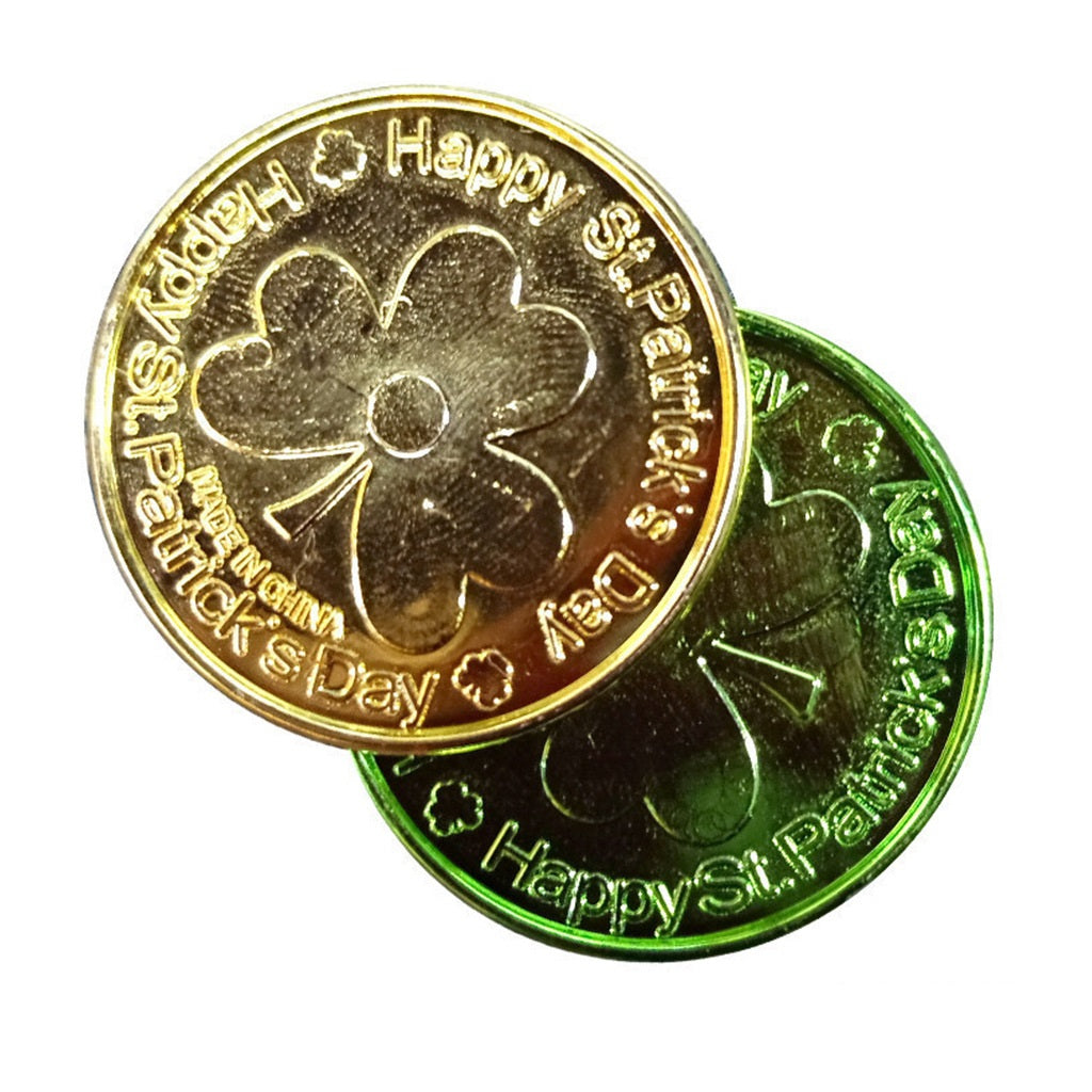 Irish Day St. Patrick's Day Clover Gold Green Plastic Toy Coin
