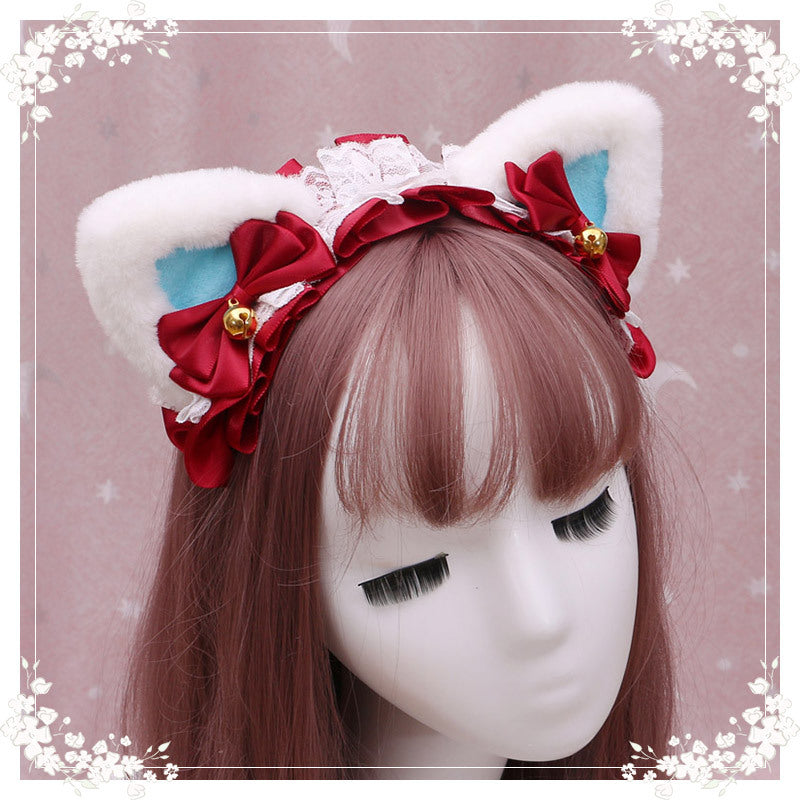 A Lovely Japanese Lolita Hairdress, Catwoman Plush Lolita Headdress, Lace Cat Ear Hair Band