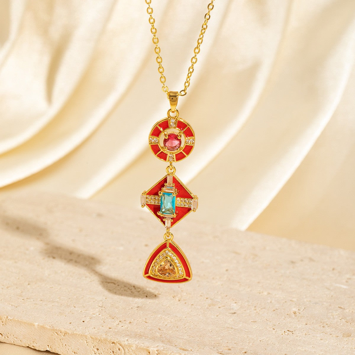 Exquisite Long Necklace With Colorful Zirconia And Elegant Tassels