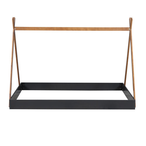 Full Size Tent Floor Bed With Triangle Structure, Black Brown
