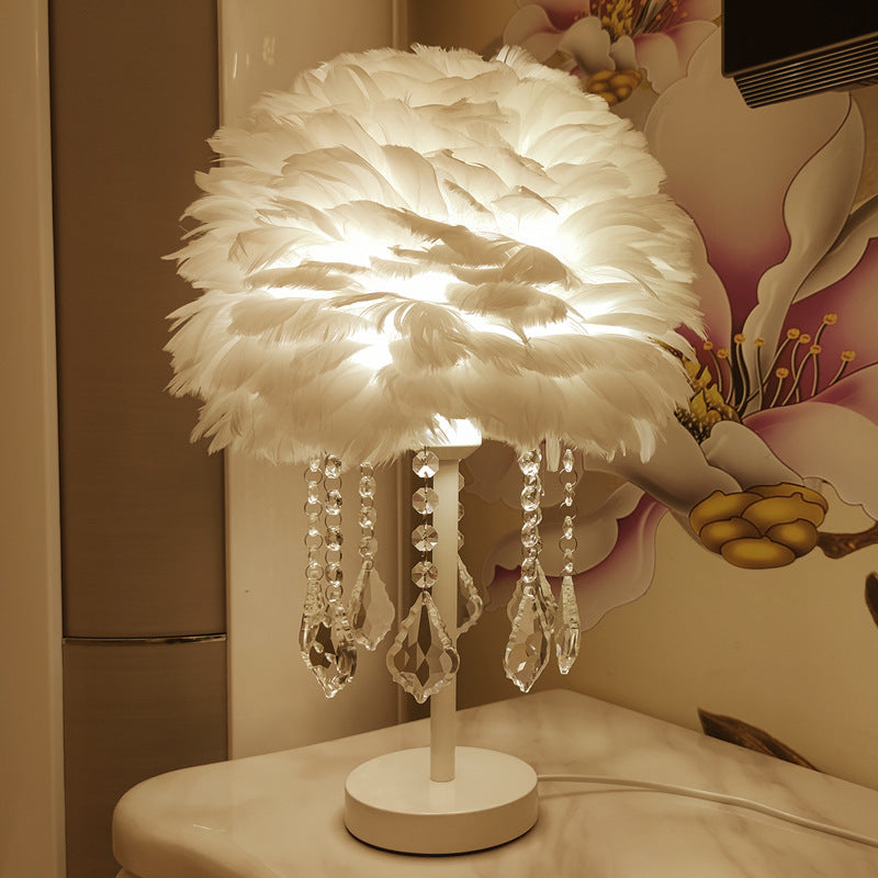 Feather Bedroom Light Luxury Crystal Dome Decorative Lamp