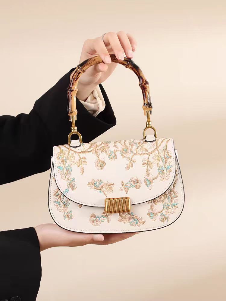 Bamboo Joint Portable New Chinese Style Chinese Style Embroidery Women's Cross-Body Bag