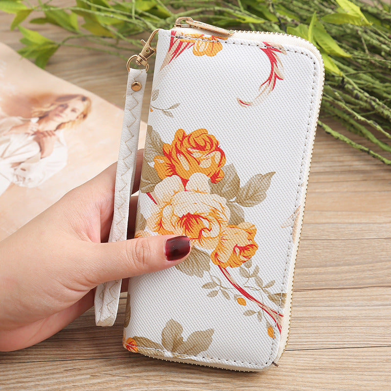 Women's Long Wallet Printed Single-Pull Mobile Phone Bag Clutch