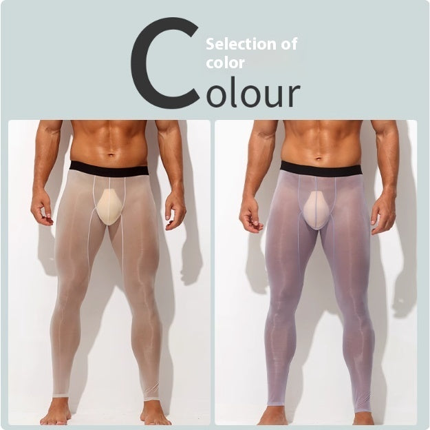 Men's Ultra-Thin Ice Silk Low-Rise Skinny Flesh Nude Reflective Slim Leggings