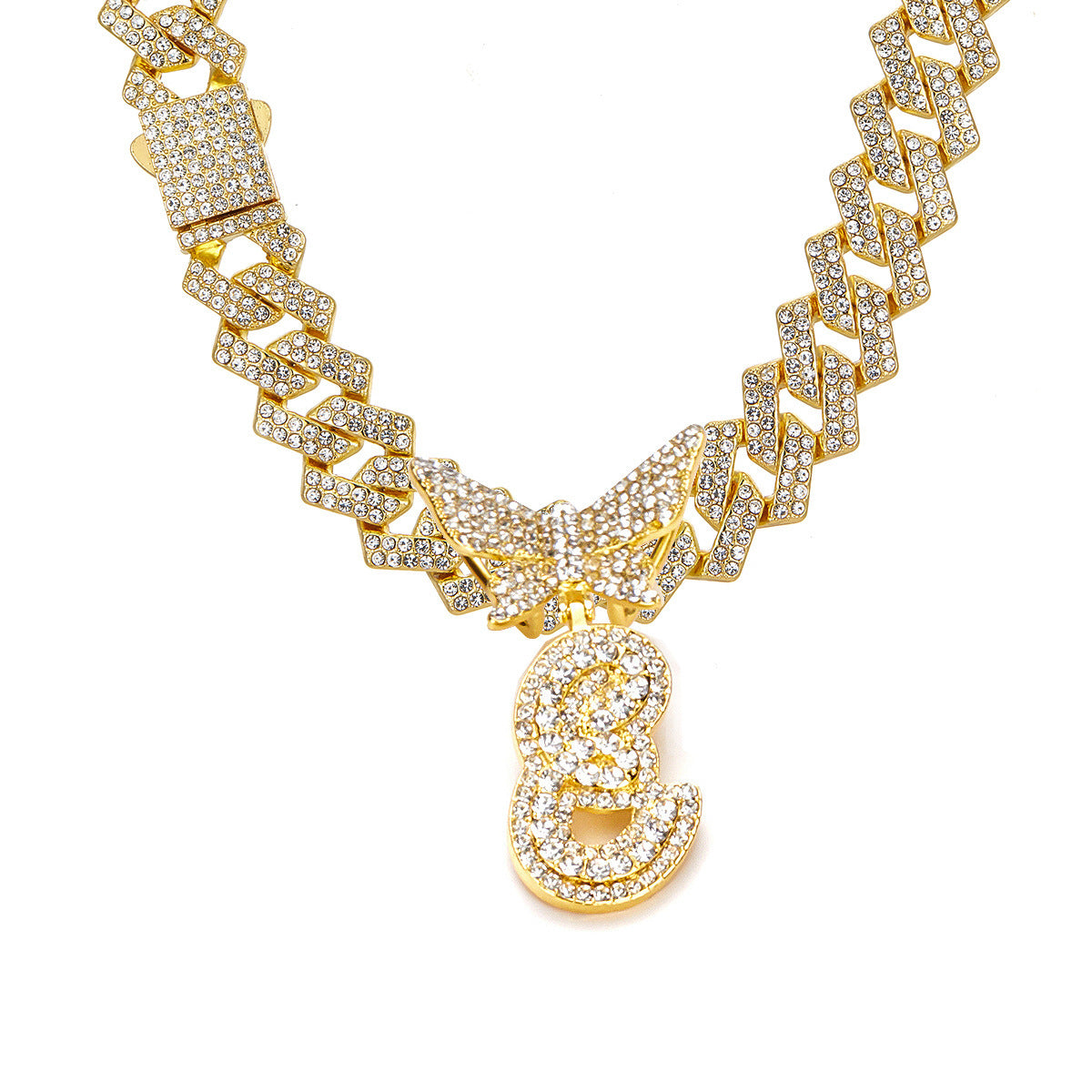 English Letter Alloy Rhinestone Pendant Necklace Butterfly