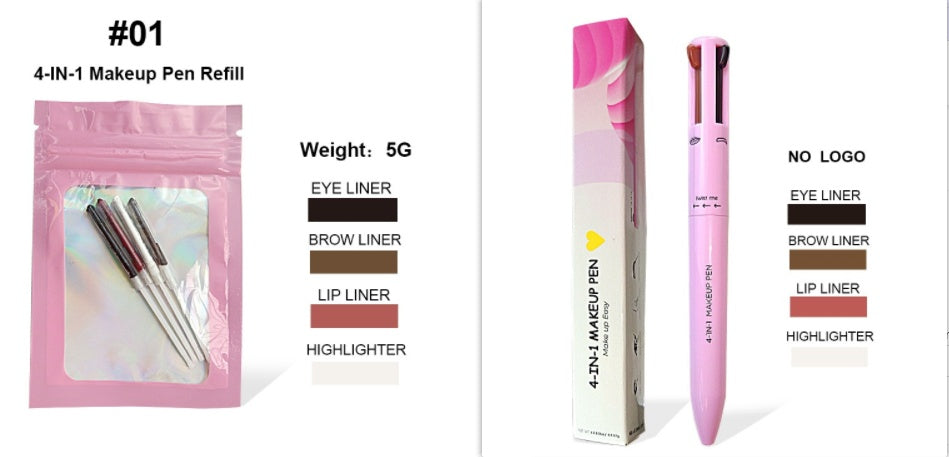 Four-In-One Cosmetic Brush Four-Color Highlight Lip Liner Eyeliner Eyebrow Pencil