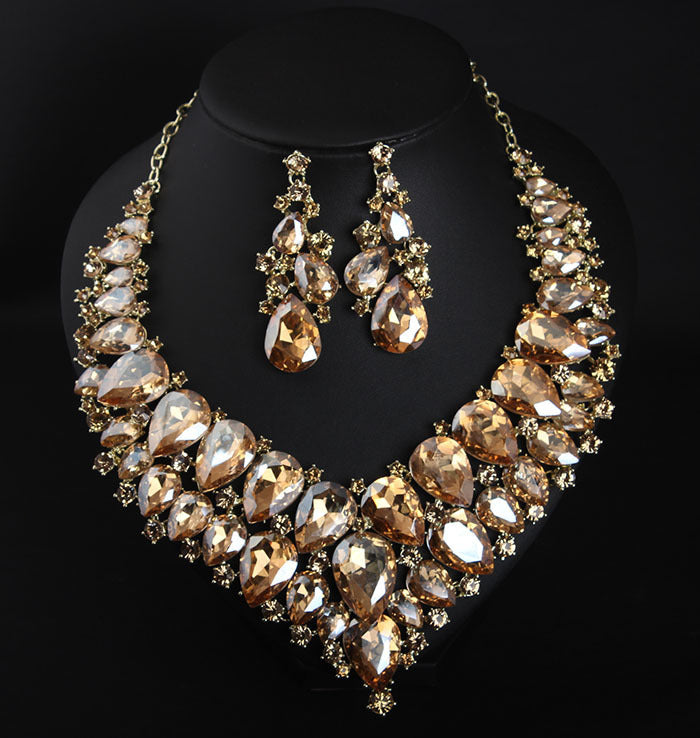 Green Crystal Necklace Earring Set Africa