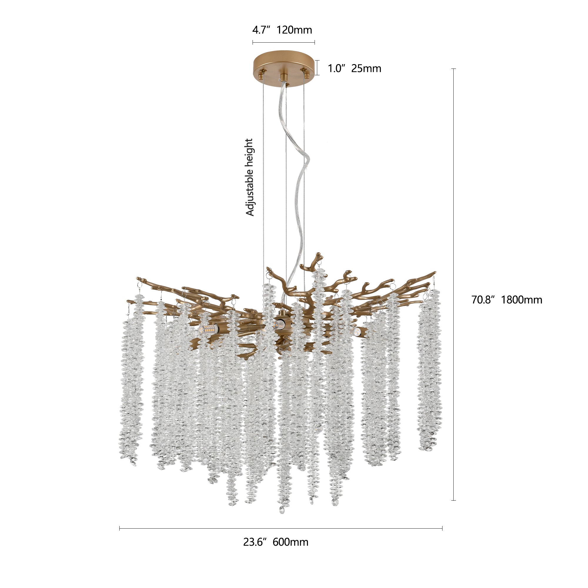24-inch Modern Golden Pendant Light With Cascading Crystal Strands, Ideal For Living Room, Dining Room And Foyer, High-End Decorative Lighting Fixture Bulb Not Included