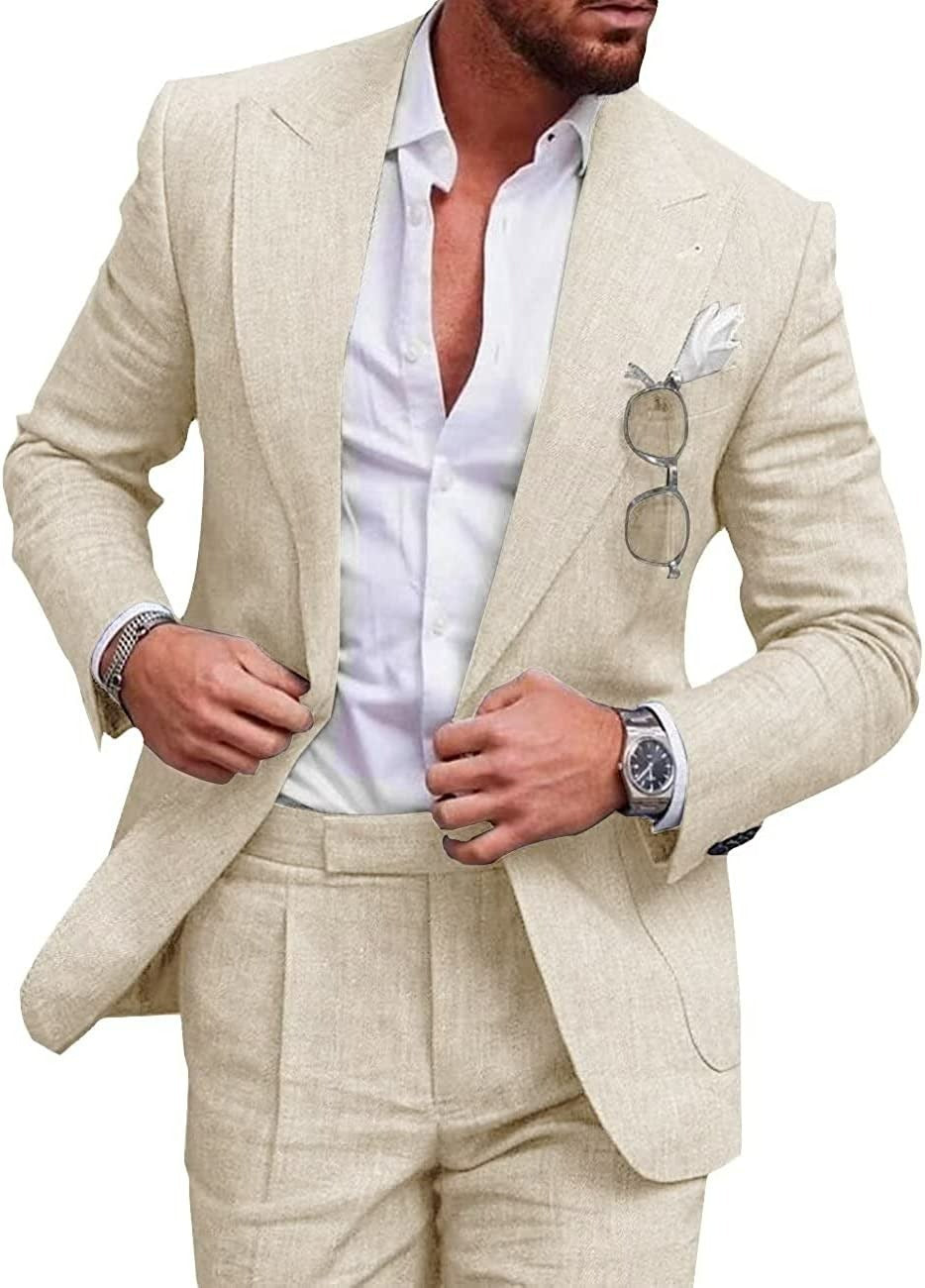 Men's Large Single Row One Button Solid Color Suit Two-Piece Set