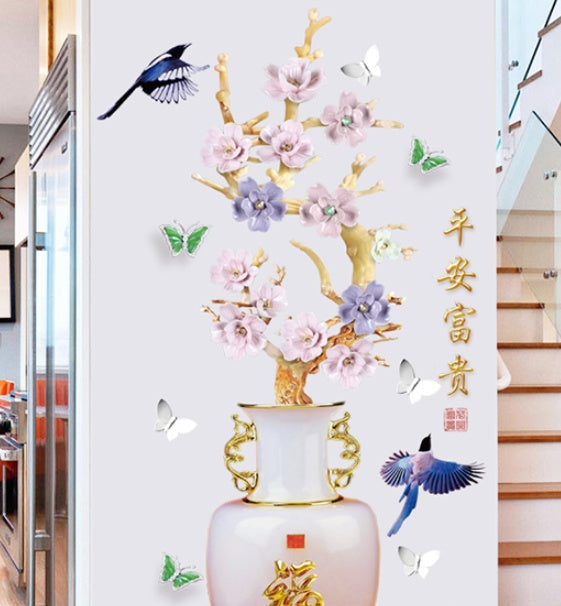 Chinese Style Vase 3d Wall Painting Living Room