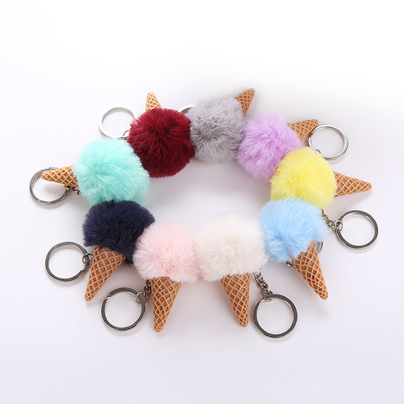 Acrylic Ice Cream Key Chain Ice Cream Fur Ball Key Chain Imitating Fur Ball Donut Car Key Chain Pendant