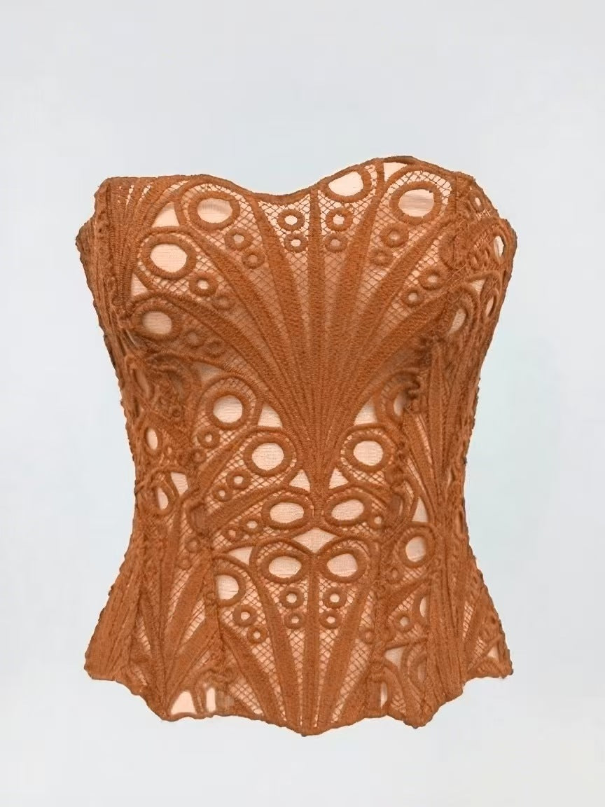 Sexy Hollow Out Corset Top Women Lace Double-layer Streetwear Party Club Corset Clothing