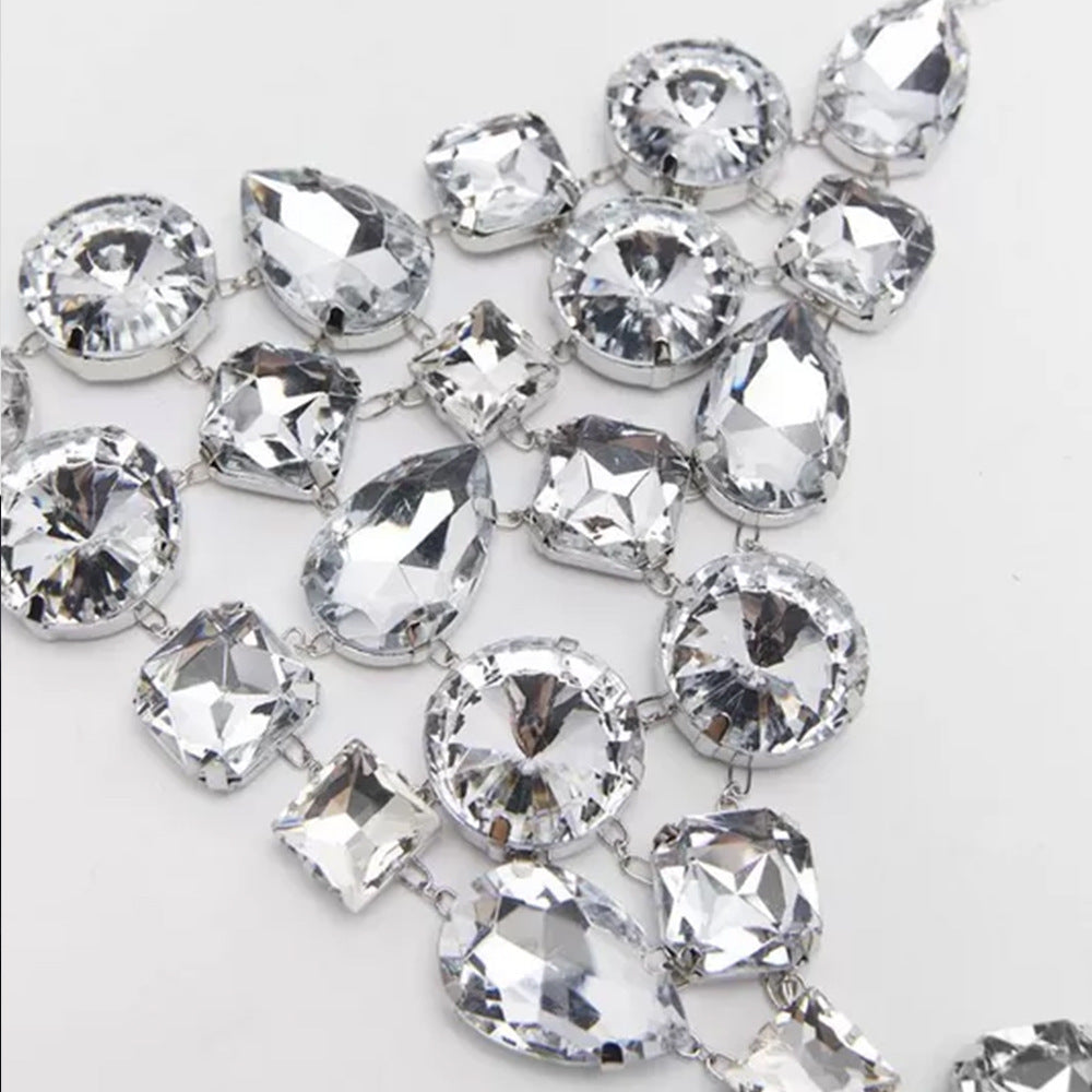 Simple Rhinestone Geometric Bra Chain Jewelry Rhinestone Halter Body Chains