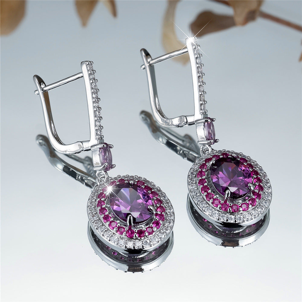 Entry Lux Colored Gems Egg-shaped Main Stone Edge White Diamond Earrings