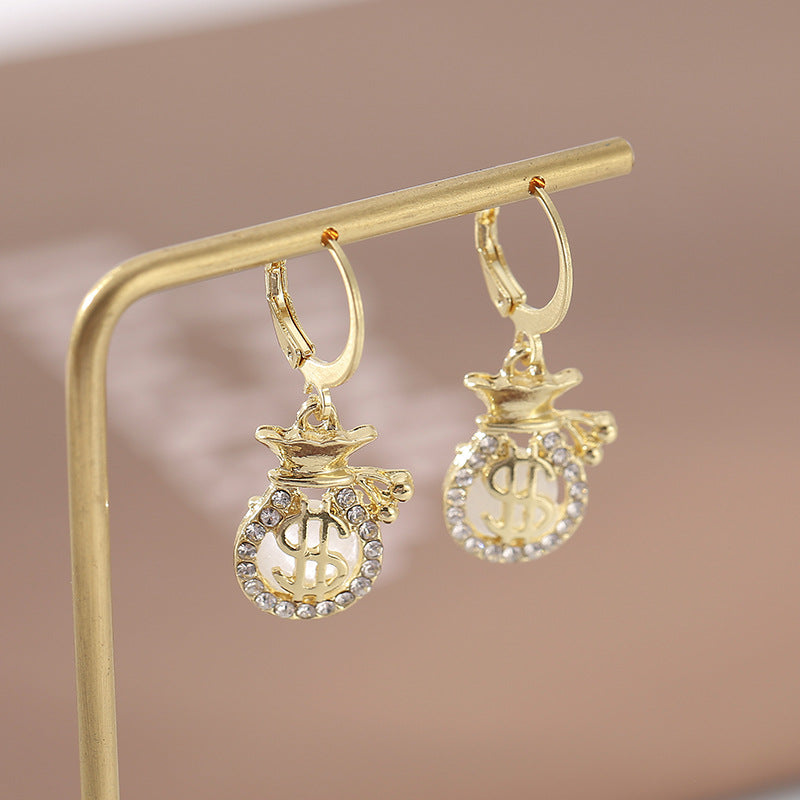 National Fashion Rhinestone Cat's Eye Purse Earrings Temperament