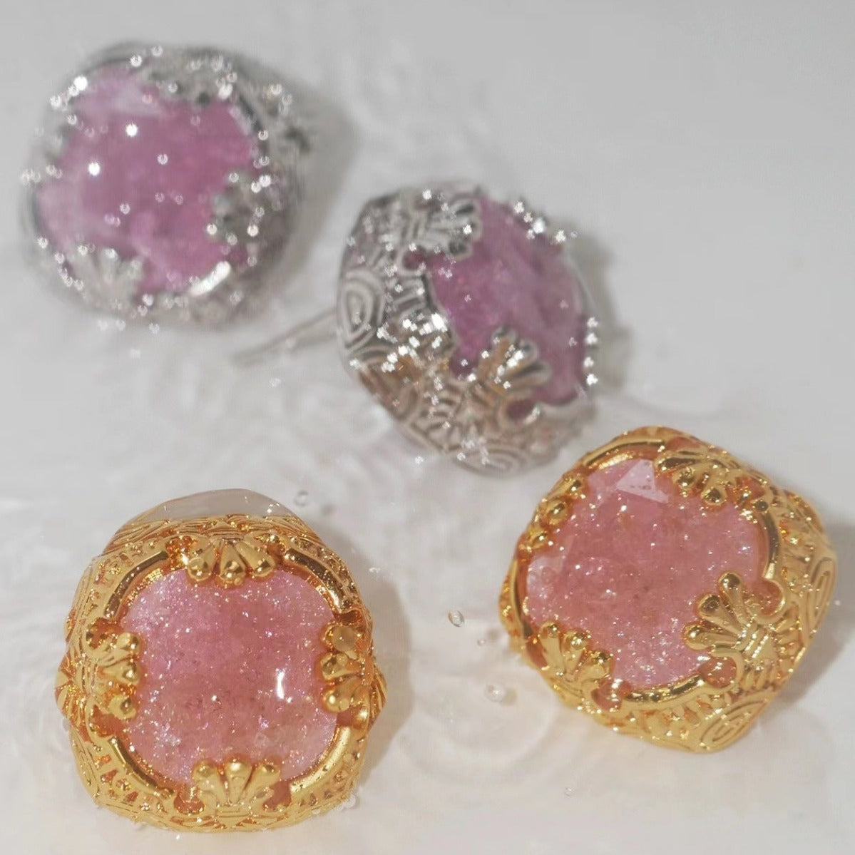 Retro Frosted Blossom Zircon Gilding Female Minority Design Earrings
