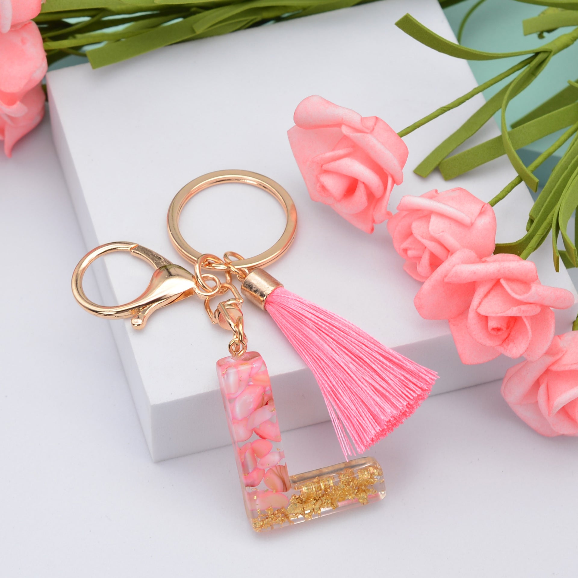 26 English Letters Leather Ball Stone Pendant Key Chain