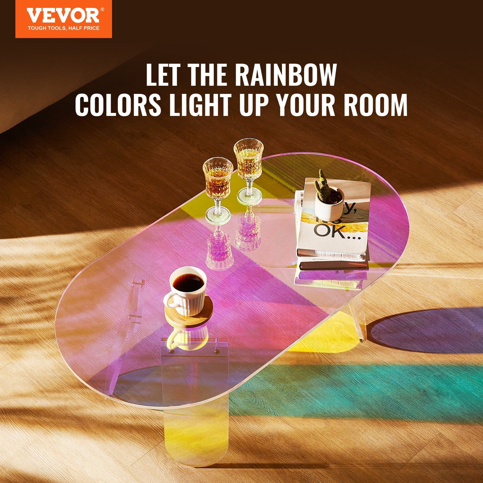 Acrylic Coffee Table, Iridescent Acrylic End Table, 13.8 Inch High Colorful Acrylic Side Table, For Coffee, Drink, Food, Snack Used In Living Room, Courtyard, Terrace