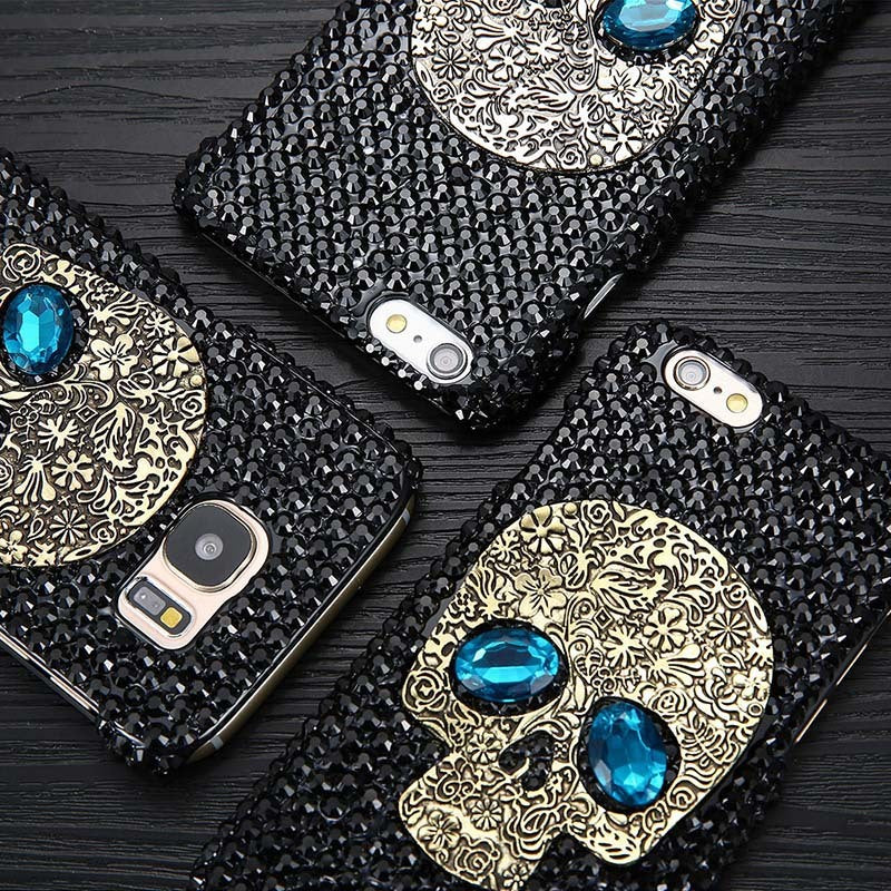 Mobile Phone Protective Shell Black Shell Skull Rhinestone