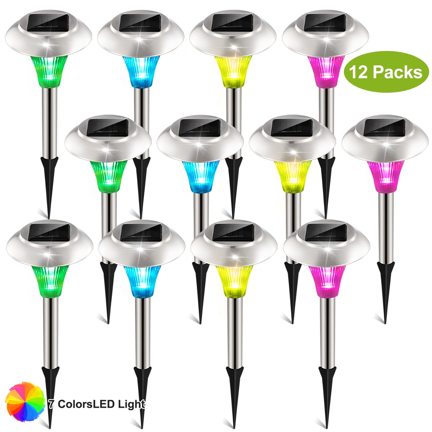 24Pcs 12Pcs 8Pcs 4Pcs Solar Garden Lights IP44 Waterproof 7 Color Changing For Yard Driveway Walkway