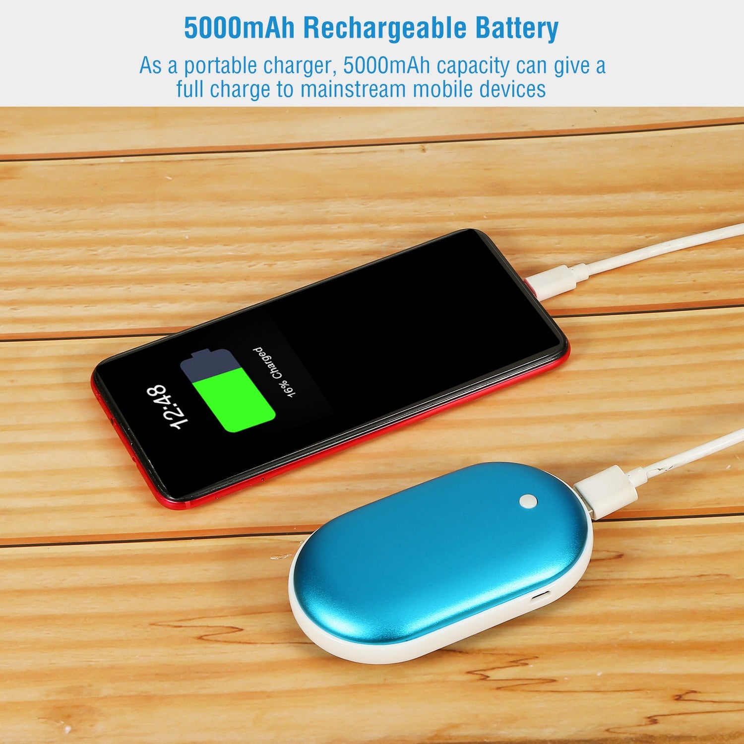 1Pc Portable Hand Warmer 5000mAh Power Bank Rechargeable Pocket Warmer Double-Sided Heating Handwarmer