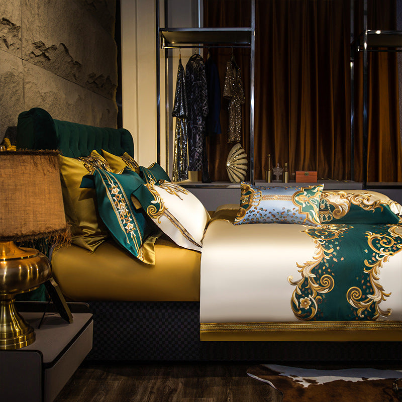 Luxury Villa European-Style Four-Piece Bedding Set High-End Elegant Satin Embroided Bed Sheet Bedspread Four 60-Piece Set