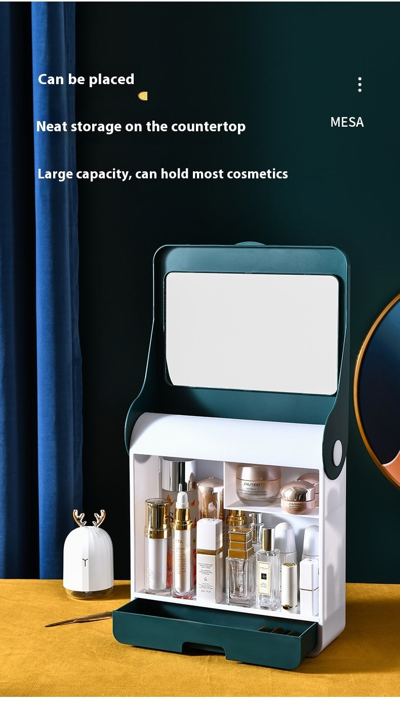 Plastic Cosmetic Storage Box Wall-Mounted Storage Rack With Mirror