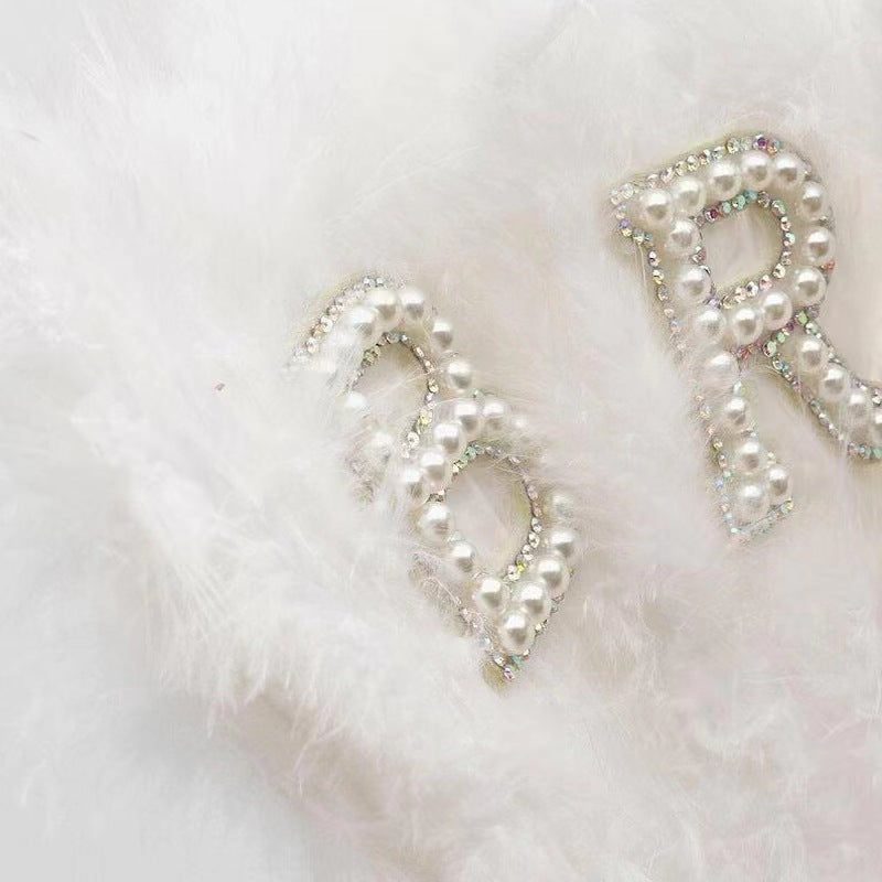 Bride Feather Fan Pearl Bride White Bridal Feather Folding Fan