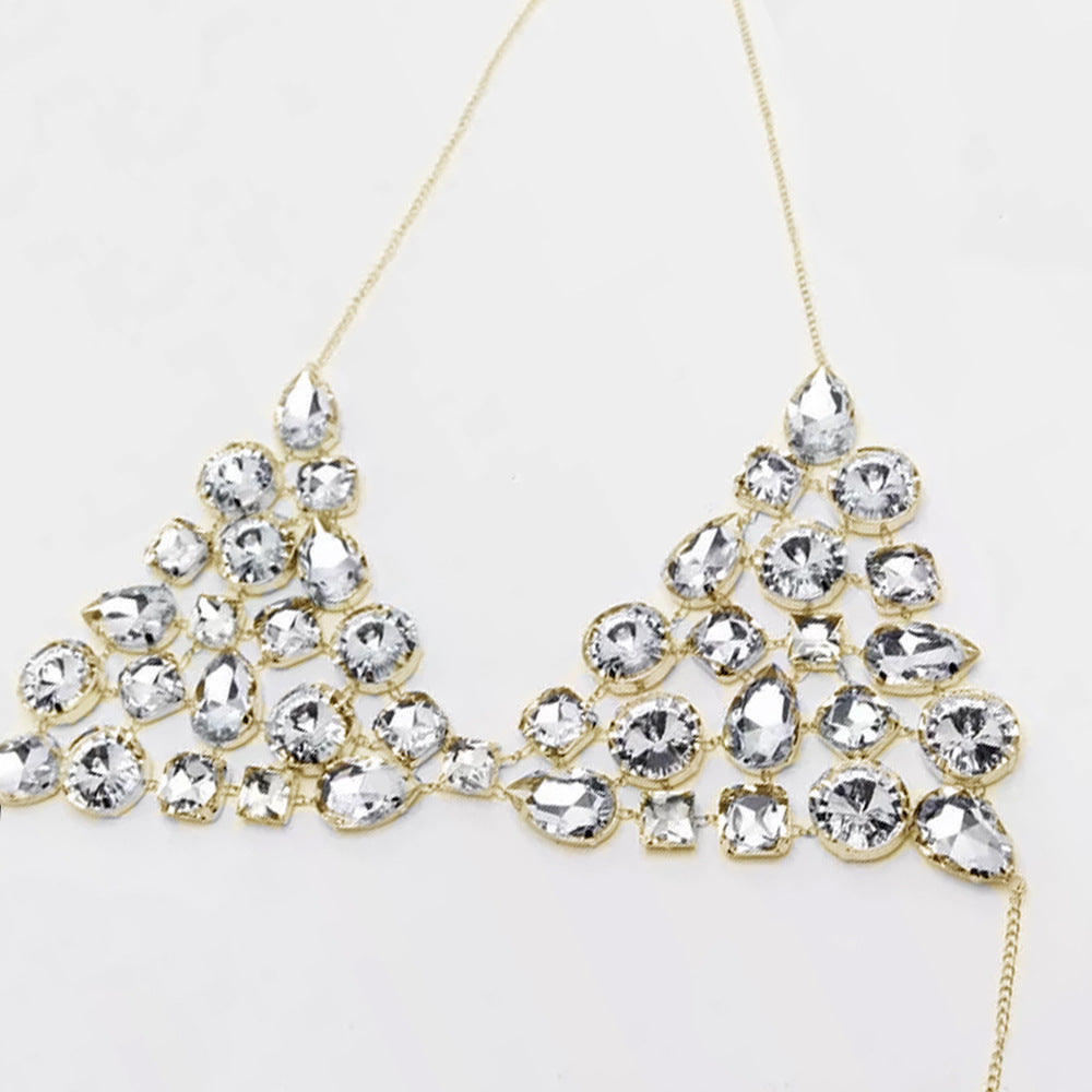 Simple Rhinestone Geometric Bra Chain Jewelry Rhinestone Halter Body Chains