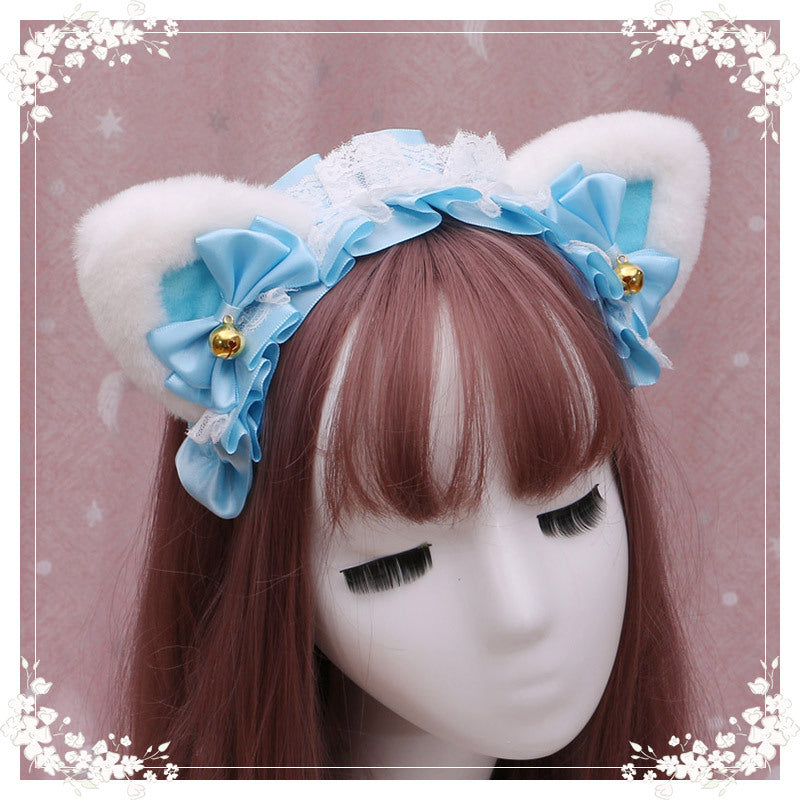 A Lovely Japanese Lolita Hairdress, Catwoman Plush Lolita Headdress, Lace Cat Ear Hair Band