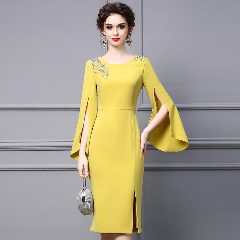 Women's Dress Heavy-Duty Studded Diamond Flared Sleeves