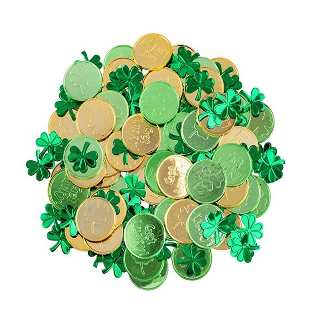 Irish Day St. Patrick's Day Clover Gold Green Plastic Toy Coin