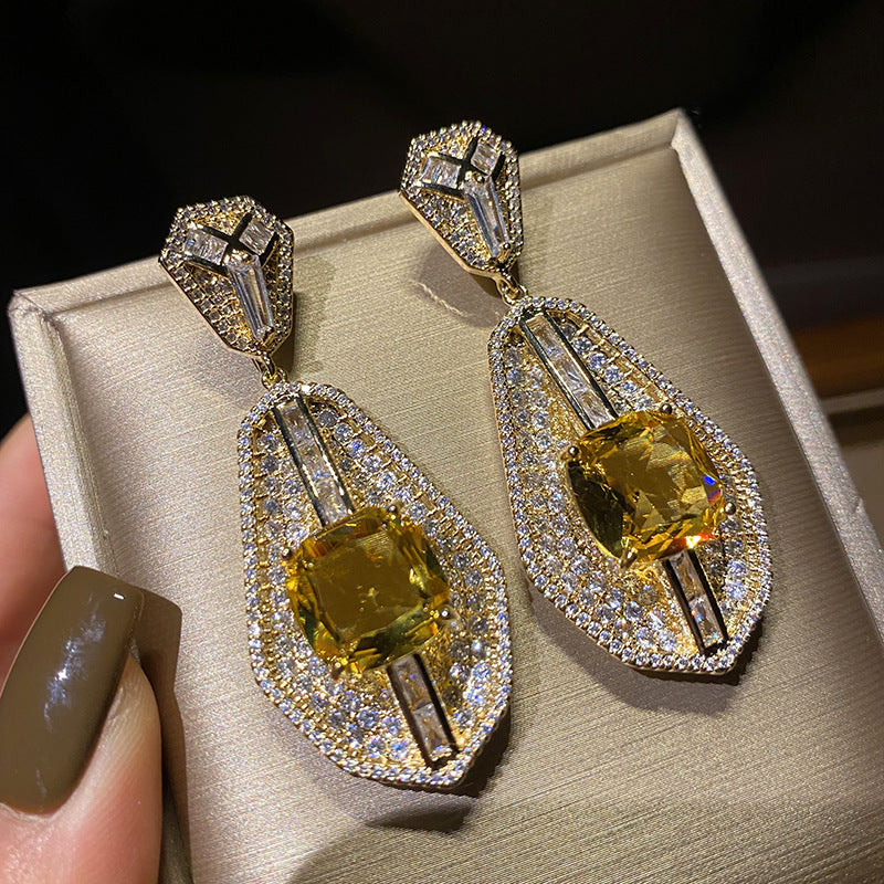 Yellow Diamond Earrings Silver Needle Evening Dress Bagels