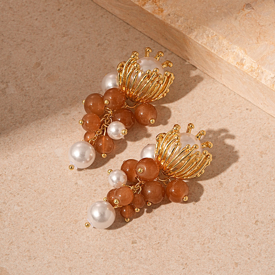Vintage Artificial Glass Beaded Double-Layer Necklace Earrings