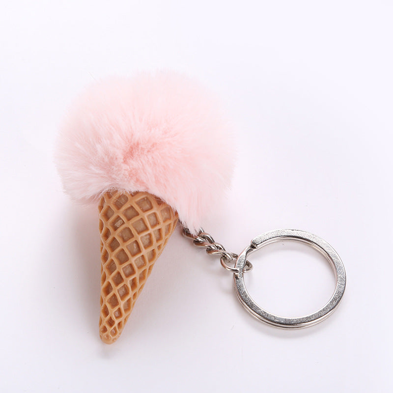 Acrylic Ice Cream Key Chain Ice Cream Fur Ball Key Chain Imitating Fur Ball Donut Car Key Chain Pendant