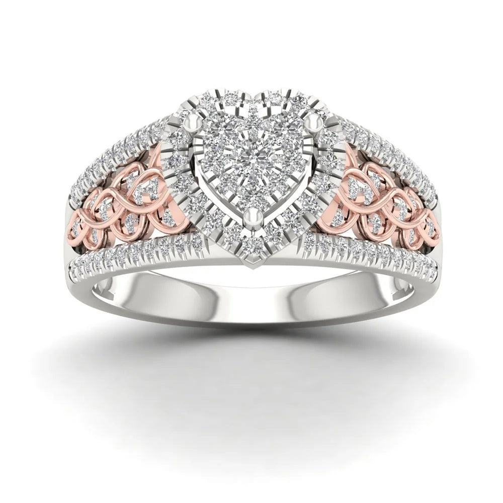 Luxury Diamond-Set Zircon Heart Ring