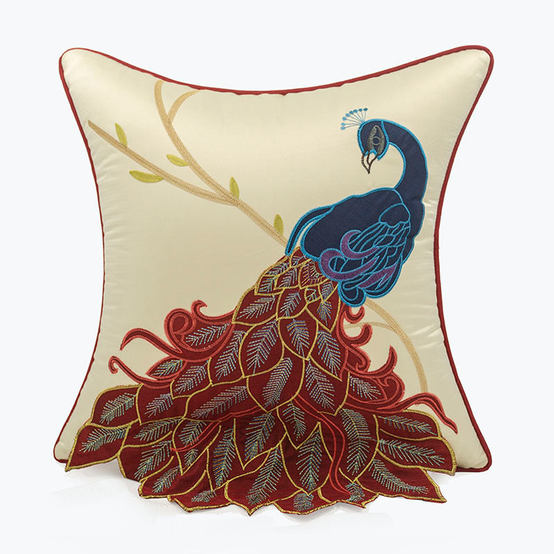 New Chinese Style Soft Furnishing Living Room Sofa Pillow With Long Tail Peacock Embroidery Embroidered Waist Pillowcase Bed Pillowcase