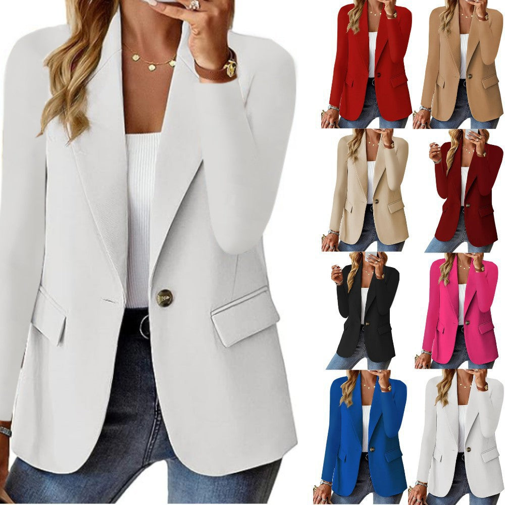 Ins Lapel Button Jacket Fashion Commuter Casual Suit Jacket Women's Long-Sleeved Tops Outwear Clothing