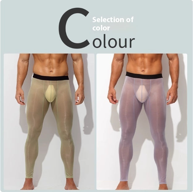 Men's Ultra-Thin Ice Silk Low-Rise Skinny Flesh Nude Reflective Slim Leggings