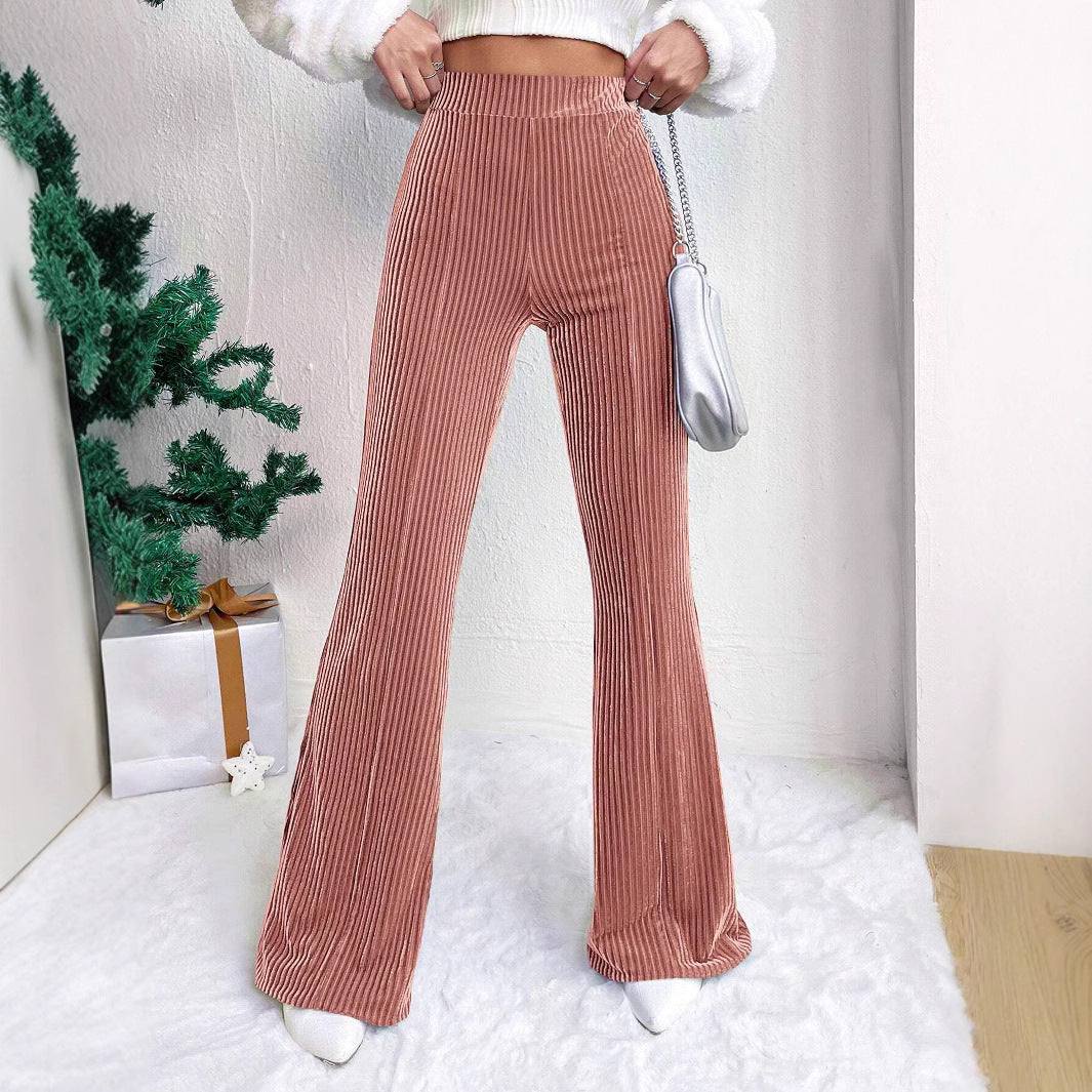 High Waist Lamp Wick Corduroy Bell-Bottom Pants Wide Leg Women