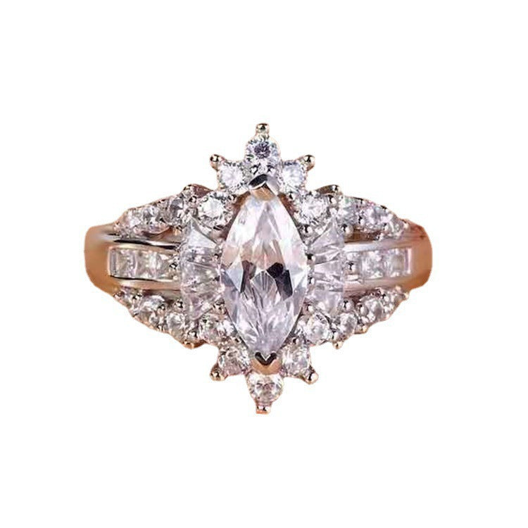 European And American Popular Horse Eye Zircon Beautiful Crown Women's Proposal Ring