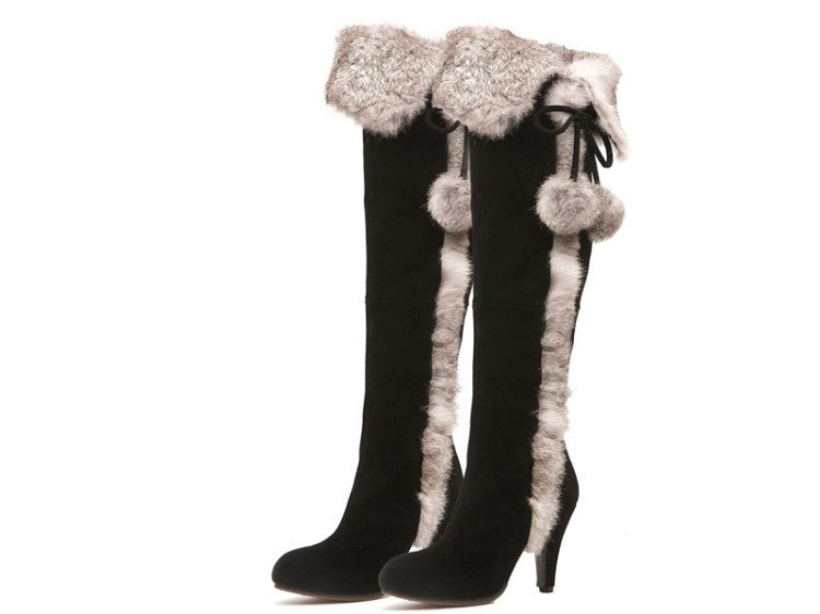 Women's Fleece Hare Fur Over-The-Knee Boots