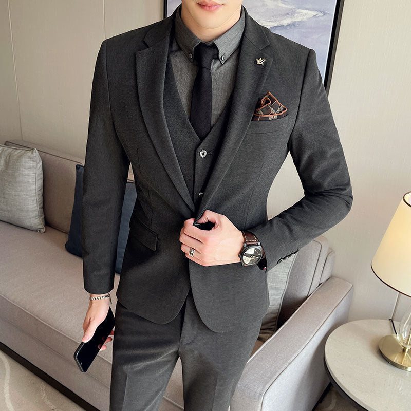 Plus Size Men's Clothing Solid Color Suit Suit Men's Three-Piece Suit