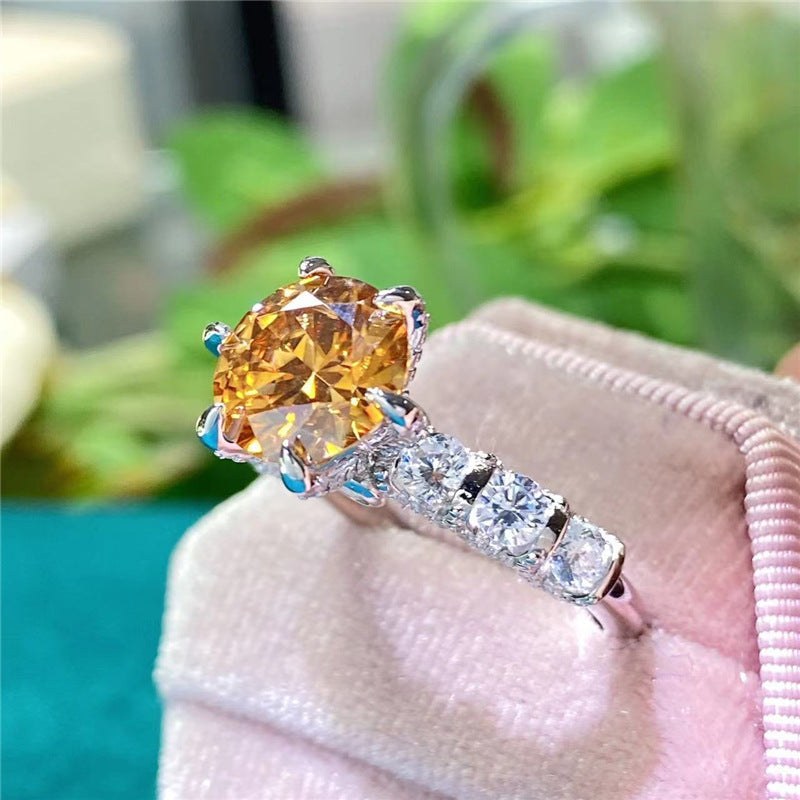 Temperament Fashion Yellow Color Moissant Diamond Ring