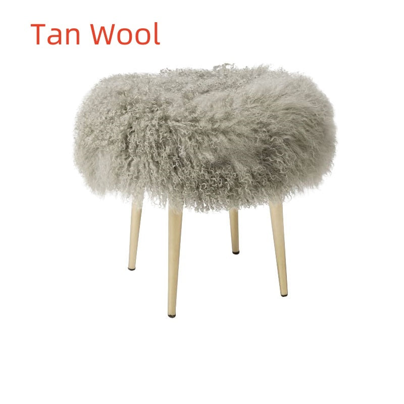 Tan Wool Makeup Dressing Shoe Changing Low Stool