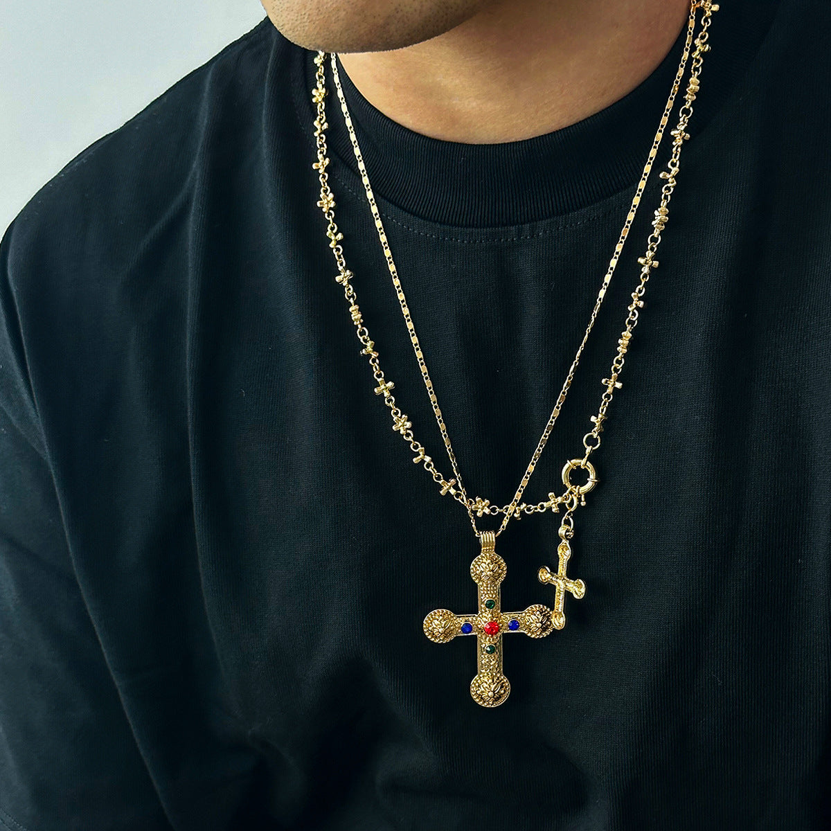 Hip Hop Niche Exaggerated Diamond Studded Cross Necklace